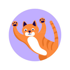 Social Media Story highlight icon for cat lovers. Cats day design, pet in funny pose standing in circle. Flat Art Vector illustration