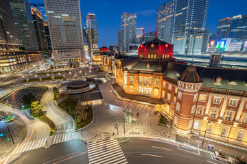 Tokyo cityscape with view of Tokyo Station in Japan