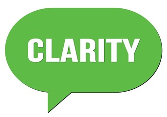 CLARITY text written in a green speech bubble