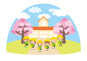 可愛い幼稚園児の子供たちと幼稚園のイラスト 桜咲く春の風景 年少さんキッズ6人組 アイコン Wall Mural ぽこたぽこ 可愛い幼稚園児の子供たちと幼稚園のイラスト 桜咲く春の風景 年少さんキッズ6人組 アイコン Wall Mural ぽこたぽこ
