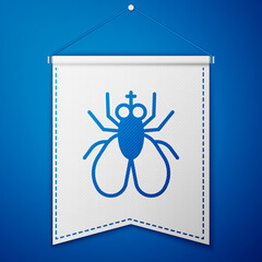 Blue Insect fly icon isolated on blue background. White pennant template. Vector.