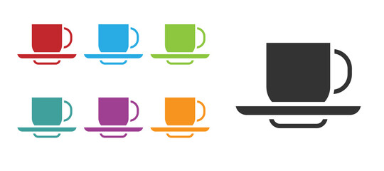 Black Coffee cup icon isolated on white background. Tea cup. Hot drink coffee. Set icons colorful. Vector.