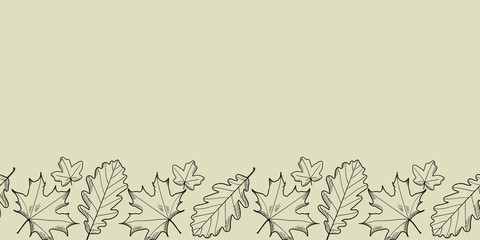 Horizontal botanical leaves border, green leaves vector border