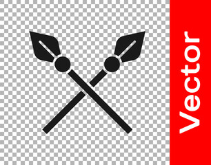 Black Crossed medieval spears icon isolated on transparent background. Medieval weapon. Vector.