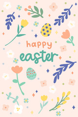 Fototapeta premium Hand-drawn happy easter day background. seamless pattern for decoration, adorable, cute easter floral style.