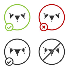 Black Carnival garland with flags icon isolated on white background. Party pennants for birthday celebration, festival decoration. Circle button. Vector.