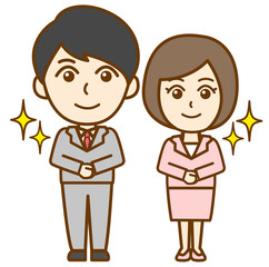 スーツ姿で立っている社会人男女の全身イラスト