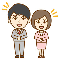 スーツ姿をした笑顔の社会人男女の全身イラスト