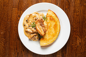 pancakes with bacon and  herbs