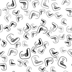 Black Shower head with water drops flowing icon isolated seamless pattern on white background. Vector.