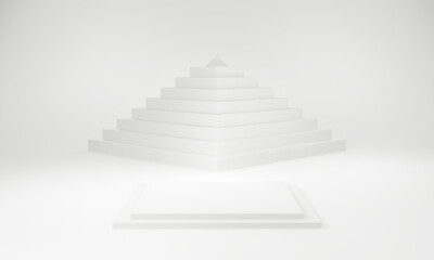 3D rendered white stage with pyramid background