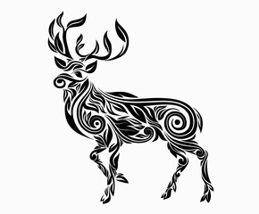 Nice deer Floral Ornament Decoration Vector. 