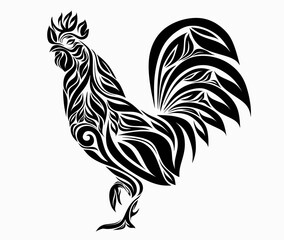 Decorative cockerel. Stylized rooster decorated with floral ornament. Cock isolated on a white background. © andin