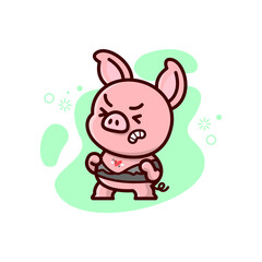 CUTE LITTLE PIG RIPPED OF HIS TEE. VALENTINE DAY ILLUSTRATION