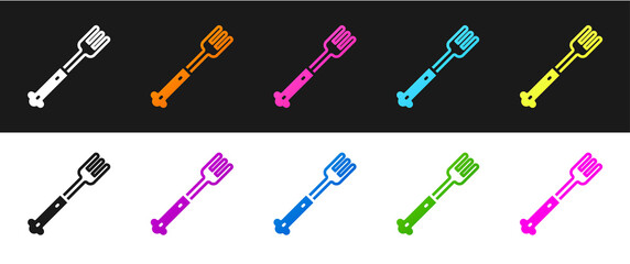 Set Fork icon isolated on black and white background. Cutlery symbol. Vector.