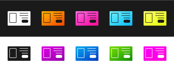 Set Identification badge icon isolated on black and white background. It can be used for presentation, identity of the company, advertising. Vector.