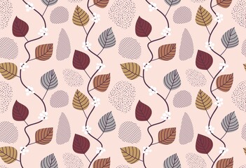 vines and ivy background with climbing leaves in green on a pastel beige or yellow background in a pretty charming random pattern design