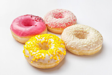 Sweet donuts on white background