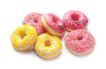Sweet donuts on white background