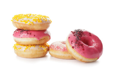Sweet donuts on white background