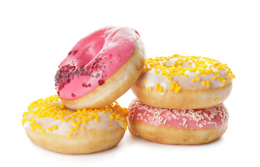 Sweet donuts on white background