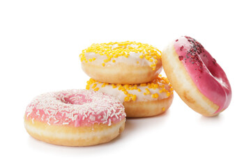 Obraz na płótnie Canvas Sweet donuts on white background