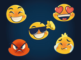 emoji faces expression funny social media love angry cry happy set