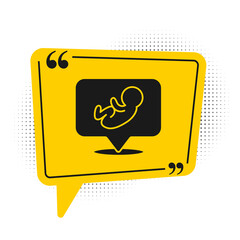 Black Baby icon isolated on white background. Yellow speech bubble symbol. Vector.