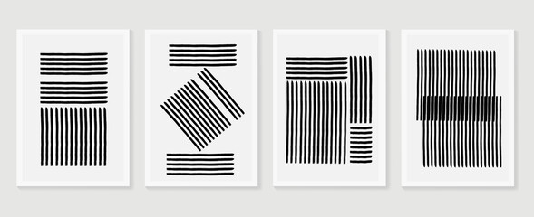 Abstract wall arts vector collection.  Black and white organic shape Art brush design for wall framed prints, canvas prints, poster, home decor, cover, wallpaper. Vector illustration