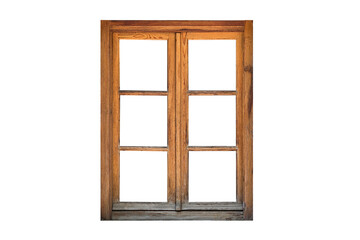 Wooden casement window isolated on white background