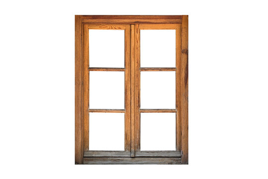 Wooden casement window isolated on white background