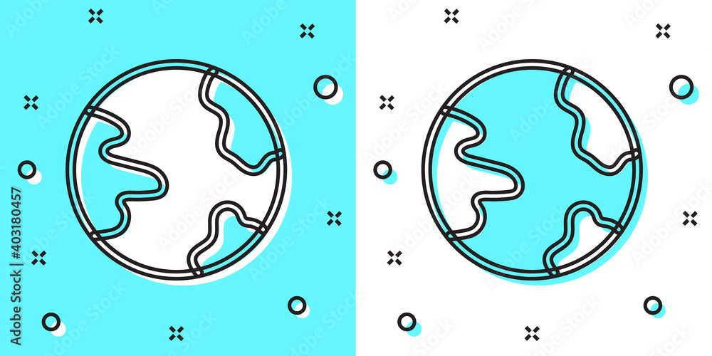 Poster black line worldwide icon isolated on green and white background. pin on globe. random dynamic shape