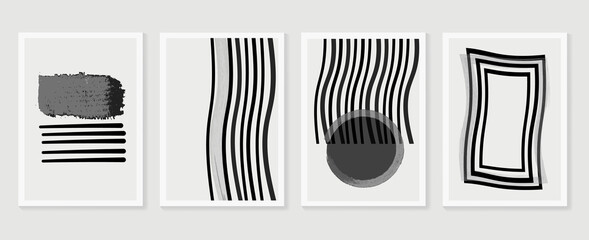 Abstract wall arts vector collection.  Black and white organic shape Art brush design for wall framed prints, canvas prints, poster, home decor, cover, wallpaper. Vector illustration
