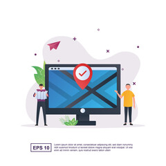 Illustration concept of looking for a location on the map with the cardinal direction.