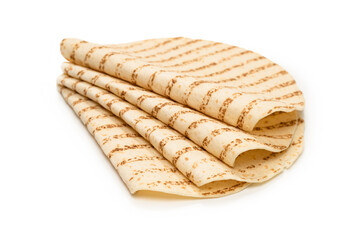 Grilled pitta bread isolated on white background.