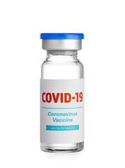 Vaccine for immunization against COVID-19 on white background