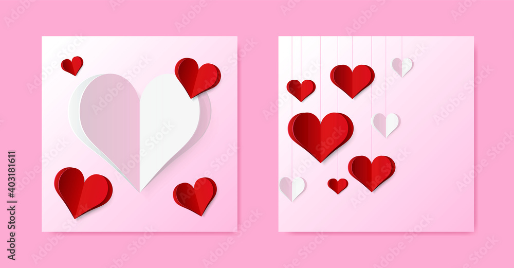 Poster set of high quality paper shape of heart on gradient background . poster of love for your design . i