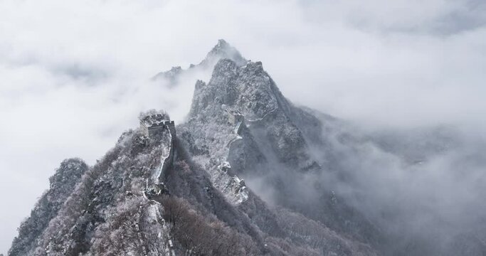 Snowy landscape, Great Wall of china (Time-lapse)