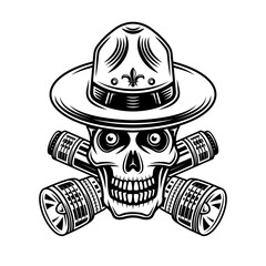 Skull of boy scout with flashlights vector