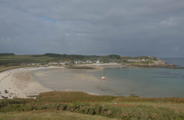 Coastal Settlement and Beach at Old Grimsby on the Island of Tresco in the Isles of Scilly, England, UK