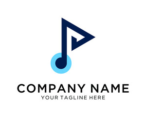 Music Note On Letter Logo Design P