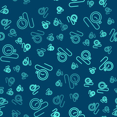 Green line Watch with a chain icon isolated seamless pattern on blue background. Vector.