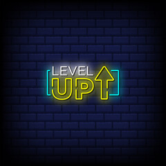 Level up neon signs style text Premium Vector