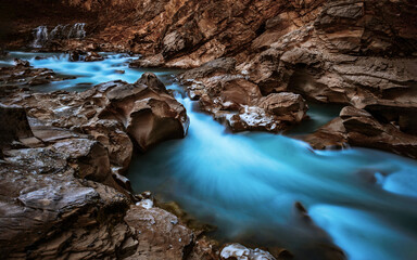 Stormy river waterfall in the mountains