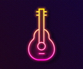 Glowing neon line Mexican guitar icon isolated on black background. Acoustic guitar. String musical instrument. Vector.