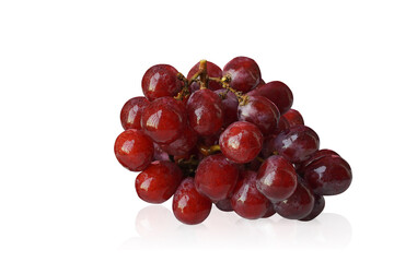 front view a bunch of purple grapes placed on a white background, fruit, copy space