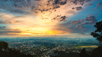 Beautiful top view of Chiangmai thailand, Beautiful Cloud scape.