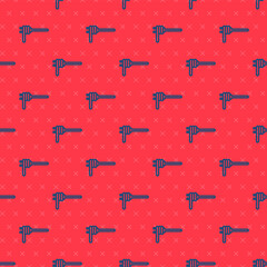 Blue line Pasta spaghetti on the fork icon isolated seamless pattern on red background. Italian restaurant. Vector.