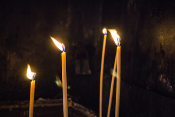 Lighted saints in the Orthodox Church in Novi Sad, Serbia 