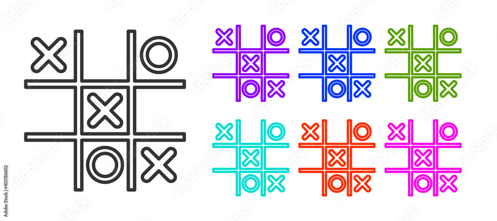 Poster black line tic tac toe game icon isolated on white background. set icons colorful. vector.